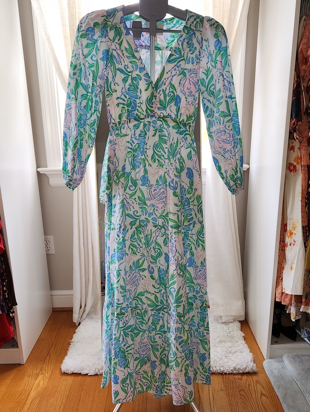 Lilly Pulitzer Floral V-Neck Maxi Dress in Green and Blue